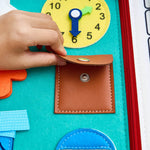 montessori busy book and pocket sensory toy product in action actual product page